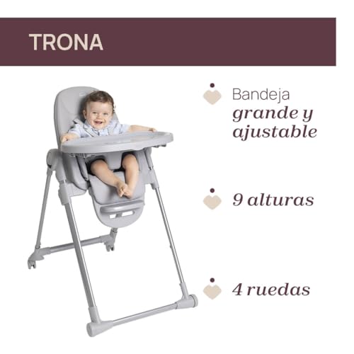 Miniatura 6 de Chicco Polly Armonia Trona Evolutiva Para Comida Para Niños Desde 0 Meses Hasta 40 Kg, Trona Reclinable A Tumbona Con Altura Y Reposapiés Regulables, 4 Ruedas, Cierre Compacto, Gris Claro