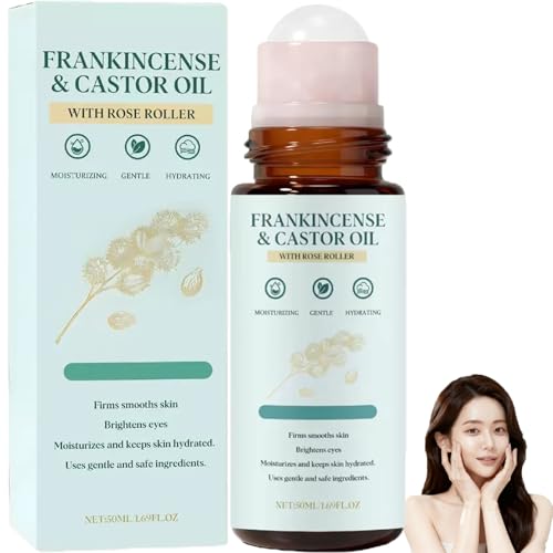 Rodillo de incienso y aceite de ricino con rodillo de cuarzo rosa, aceite de ricino e incienso, alisa líneas finas, tez opaca, adecuado para cara, cuello y abdomen. (1)