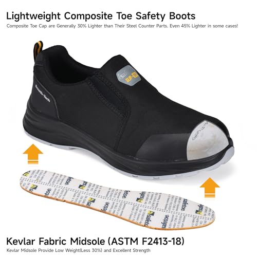 Mens Lightweight Composite Toe Safety Shoes Anti-Fatigue Breathable Work Shoes Slip On Kevlar Puncture Resistant Work Boots4