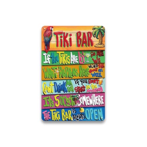 LIZATIC Tiki Bar Signs and Decor Outdoor - Vintage Tiki Bar Decor Sign for Outside, Patio, Yard, Backyard, Garden, Pool, Tiki Room, Tiki Party, Tiki Hut Wall Art Decor Accessories, 8 x 12 inch