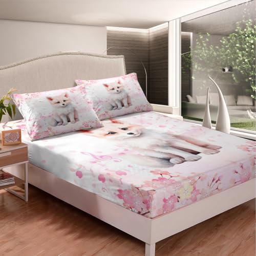 Manfei Jogo de cama japonês Sakura Raposa Infantil Tamanho Queen, Sakura Flor de Cerejeira Japonês,