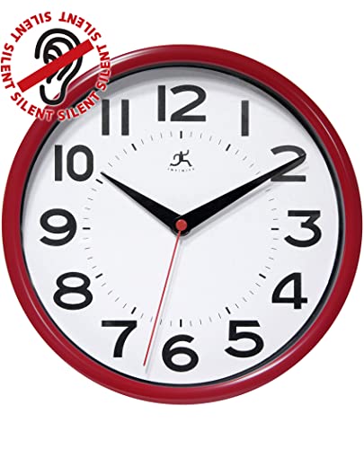 Infinity Instruments Metro 9 Inch Round Silent Non- Ticking Modern Wall Clock, Modern Style Décor For Any Room, Easy To Read Face, Red #TOP1