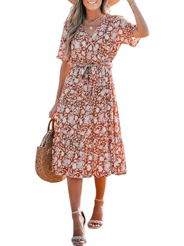 CUPSHE Women's Floral Short Sleeve Dress V Neck Tie Waist