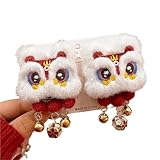 1pc Xingshi タッセルヘアクリップ、赤い新年ヘアクリップ、中国風のかわいい女性の秋と冬の古代スタイルの漢服帽子 舂節 飾り 2026(1pc1Lion dance A)