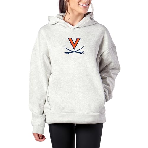 Northwest NCAA Virginia Cavaliers Women's Pullover Hoodie with Zipper Pockets, Long Sleeve Hooded Sweatshirt, Lightweight Casual Top, Heather Grey, Large