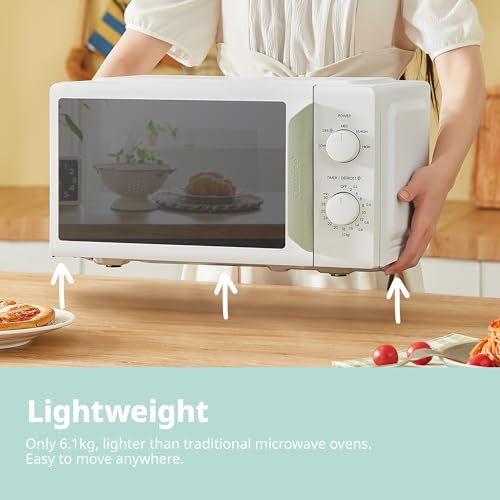 COMFEE' 700W 17L White & Sage Green Mini Microwave Oven, Compact Design, InverTech and Quick Defrost Function, 5 Cooking Power Levels with Kitchen Manual Timer - Mirror Design CMO-MP012ND(GN)-UK - Image 5