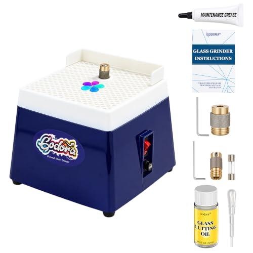 Godora Stained Glass Grinder Kit, 5/8" & 1" Grinder Bits, Cutting Oil | Stained Glass Grinding, Water-Wicking Feed, Dual Grinder Bits, Glass Cutting Oil, Easy Maintenance