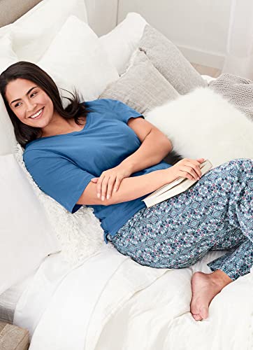 Jockey - Camisola feminina de algodão essencial para o dia a dia com gola redonda e manga curta, Blu