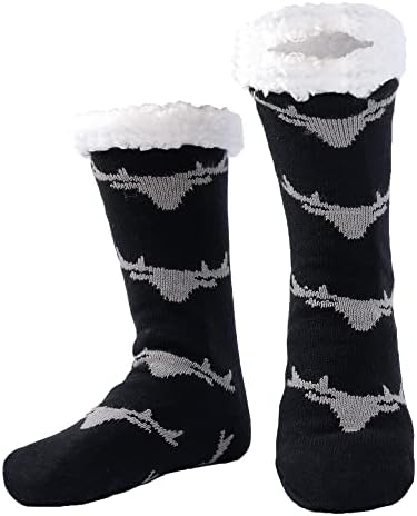 WOTENCE Men's Slipper Socks Fleece Lined Cozy Extra Thick Slipper Socks Winter Non-Slip Home Socks for Men