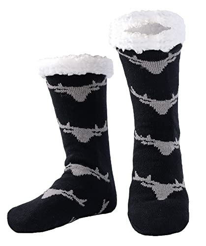 WOTENCE Chaussettes Chaussons Homme Hiver Chaudes Antidérapantes Chaussette Pantoufle Thermiques Polaire, Cadeau Noel Anniversaire (Black Deer-a) Cover