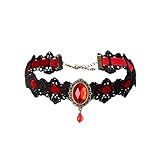 IQPDYV Gargantilla gótica de encaje para mujer, Halloween, cristal rojo, gargantilla de vampiro, accesorios de disfraz de bruja, joyería gótica, regalos, no, Cristal, No es una piedra preciosa