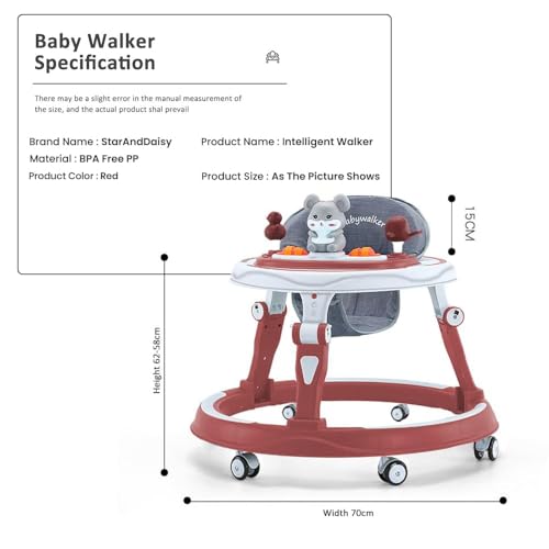 Image of StarAndDaisy 360 Baby Walker 6-24 Months / 7 Level Height Adjustment Walker for Kids Boy and Girl with Switchable Food & Musical Toy Tray /Premium Baby Activity Walker - Red