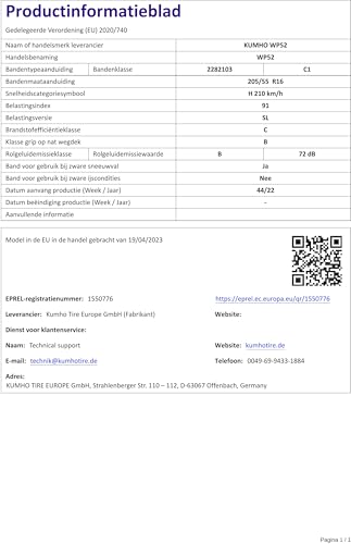 205/55HR16 Kumho Tl WP52 (Neu) 91H - 4
