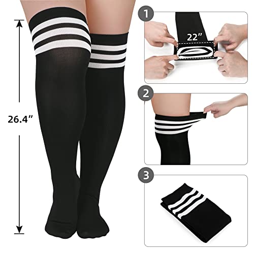 Image of Zando Women Plus Size Thigh High Stockings Over the Knee Thin Tube Socks Long Sport Tights Casual Striped Leg Warmers