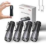 REDRHINO Small LED Flashlight 4 Pack, Rechargeable EDC Compact Pocket Lights, 400 Lumens Mini Flash Light with Clip, Bright Little Flashlights for Home, Emergency, Camping, Outdoor 4B