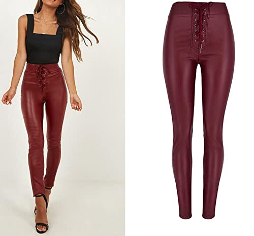Women's Hip Lift High Waist Faux Leather Leggings Leather Pants Calf Pants with Pockets3