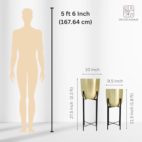 Image of Gold Planters with Black Stand (Set of 2) Pots for Living Room Bedroom Balcony Home and Office