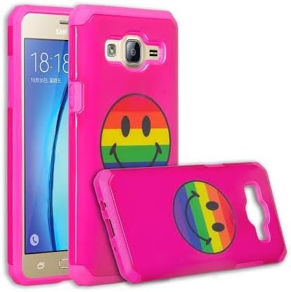 GW Case Compatible for Galaxy On5 [Shock Absorption/Impact Resistant] Hybrid Dual Layer Armor Defender Protective Case Cover for Galaxy On5 (Rainbow Emoji)