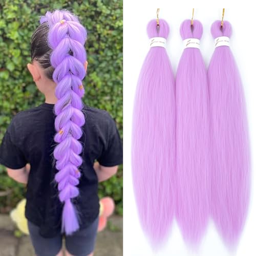 Light Purple Braiding Hair Pre Stretched 3Packs 20inch Braiding Hair Pre-Stretched For Box Braids Soft Yaki Texture(#Light Purple,3Packs)
