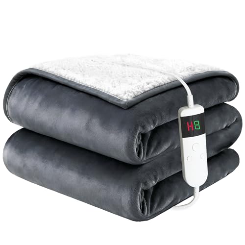 Electric Blanket Heated Throw, Soft Flannel 50"x60" Heating Blanket with