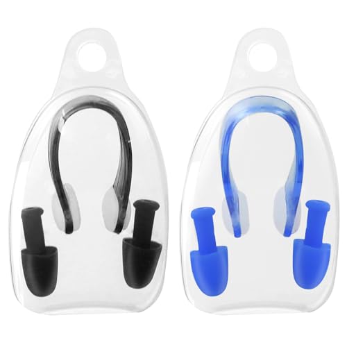 Simsky - Simsky 2 Pièces Pince-Nez pour Natation et Kits de Bouchons d'oreille, Ensemble Bouchons d'oreilles et Pince-Nez, Réutilisable, avec Boîte de Rangement, Pince Nez Natation, pour Enfants et Adultes