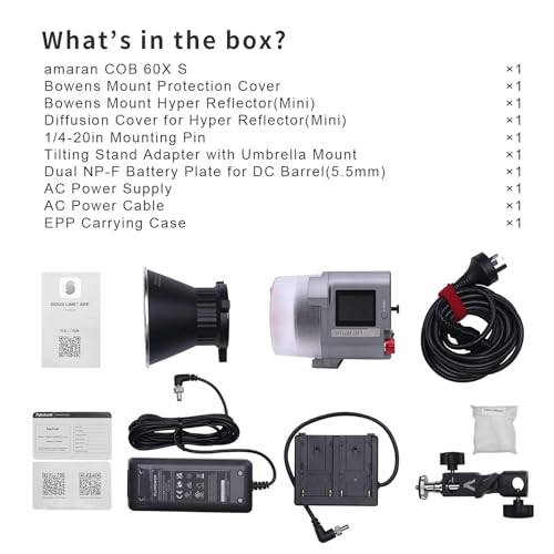 Aputure Amaran COB 60X S - Luz de video LED Bowens, montaje Bowens, 33,300 lux @3.3 ft bicolor 2700-6500k iluminación de estudio de fotografía, soporte de alimentación CA/CC con control de aplicación