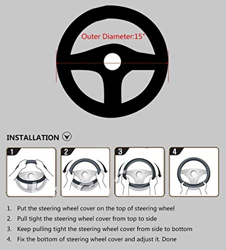 Image of Valleycomfy Steering Wheel Covers Universal 15 inch - Genuine Leather, Breathable, Anti Slip & Odor Free (White Line, M(14 inch 1 /2-15 inch 1 /4))