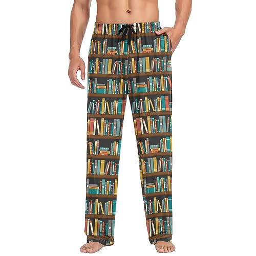 Men’s Library Book Shelf Pajama Pants with Pockets, Comfortable Lounge Straight-Fit Men Sleep Bottoms4