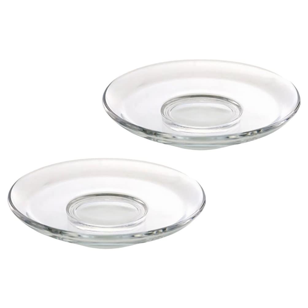 Housoutil Glass Tea Saucer Coffee Plates Clear Glass Plate Saucers: 2Pcs Tea Bag Holder Table Decoration for Servicing Snacks Fruits Coffee Tea Cups Kitchen Restaurant Glass Dish Set Round Tea Saucers
