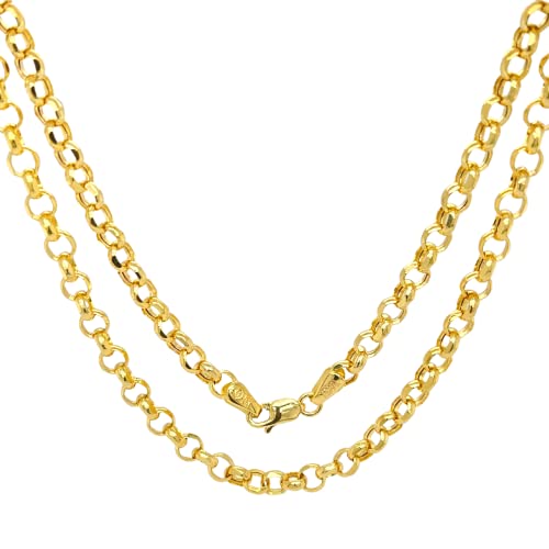 JEWELHEART 14K Yellow Real Gold Rolo Chain 1.5mm 1.9mm 2.5mm 2.8mm 3.75mm 4.2mm 5.2mm Diamond Cut Trendy Round Link Chain Pendant Necklace For Women with Lobster Clasp 16