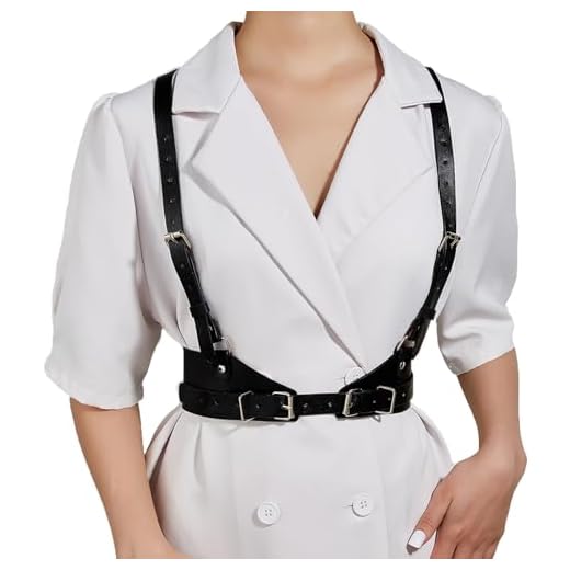 Widyany Cinto feminino punk de couro PU moderno com corrente corporal, Preto 73 cm a 94 cm, 29''-37''