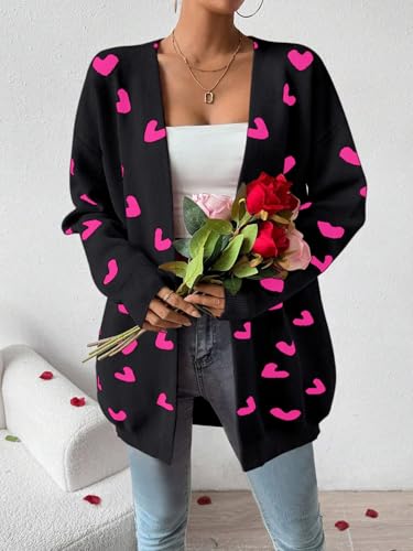 Image of Womens Cute Heart Cardigans Oversized Long Sleeve Open Front Knit Sweaters