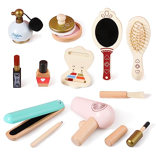 Kids Makeup Kit For Girl, Wooden Makeup Toy Set For Toddlers, Pretend Wood Beauty Salon Toys Set For Kid Children Princess, Christmas Birthday Gift Toy For 3 4 5 6 7 8 9 10 Year Old #TOP3