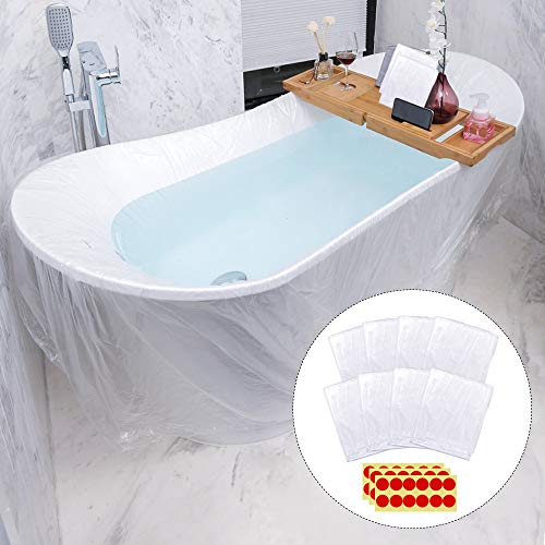 SelfTek 8 Pack Disposable Bathtub Cover Liner with 36 Pieces Self Adhesive Dots