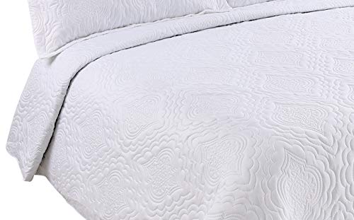 Marina Decoration Solid Embossed Pinsonic Coverlet Bedspread Ultra Soft 3 Piece Summer Quilt Set With 2 Quilted Shams, White Color King Size #TOP3