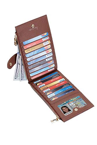 Travelambo Womens Wallet Rfid Blocking Bifold Multi Card Case Wallet With Zipper Pocket Crosshatch (Brown Deep 8119) #TOP3