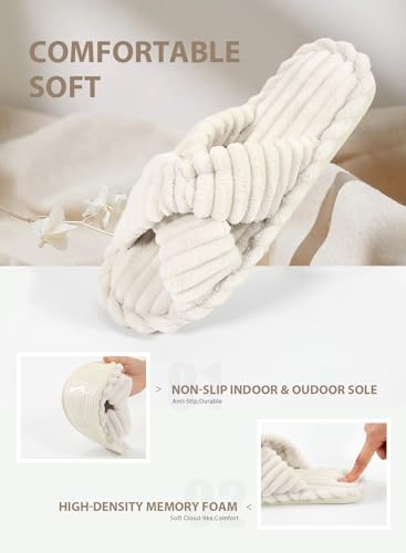 Cosy Pyro Slippers for Women House Bedroom Furry Cross Bands Slide Shoes Anti-Skid Sole Open Toe Slippers3