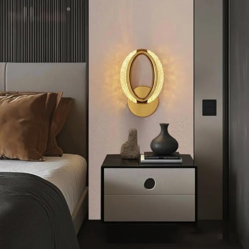 Image of Groeien Pack of 2 | 10W | 3 Color Modern LED Oval Shape Crystal Wall Sconce Gold Wall Light for Bedroom Living Room Corridor Lighting Fixtures Wall Mount(Oval Crystal-Golden, 2)