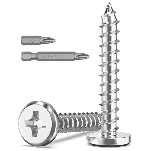 Valorada 20Pcs M4 Screws for Wood, M4 x 25mm Flat Head Self Tapping Screws, 304 Stainless Steel, Phillips Drive with 2Pcs Bits