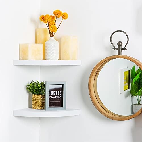1x White 29.5cm x 29.5cm Floating Corner Wall Shelves Set Compact Curved Easy to Install Shelf Office, Bedroom, Living Room Storage Wall Mounted Shelves