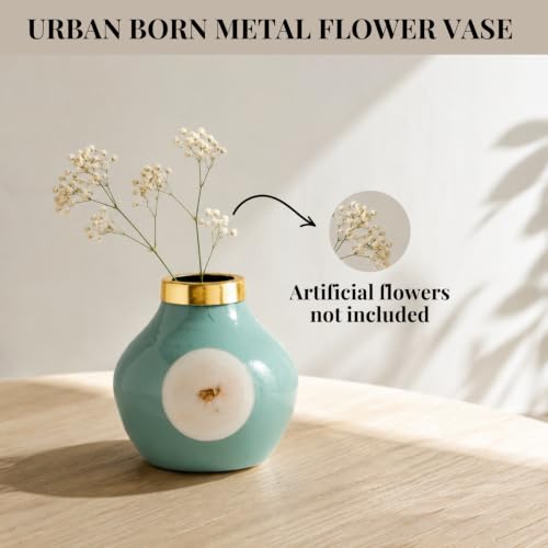 Image of Urban Born Decorative Vase Flower for Living Room & Dining Table | Ceramic Decorative Vases for Home Decor | Stylish Home Decor Vases | Aqua (15 X 15 X 15 CM)