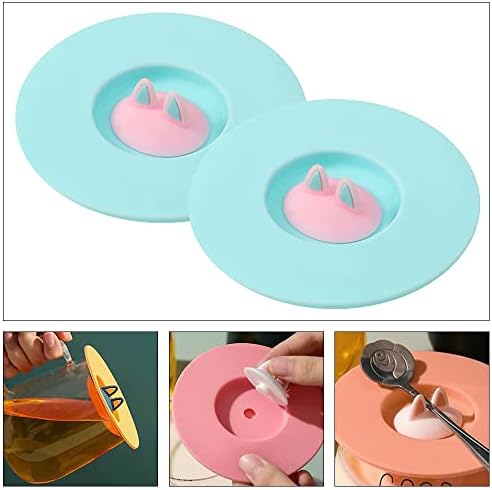 2 Pcs Cartoon Cat Cup Covers Mug Lids Cup Lids Silicone Cats Cup Lid for Home Office Coffee Shop Hot and Cold Beverages