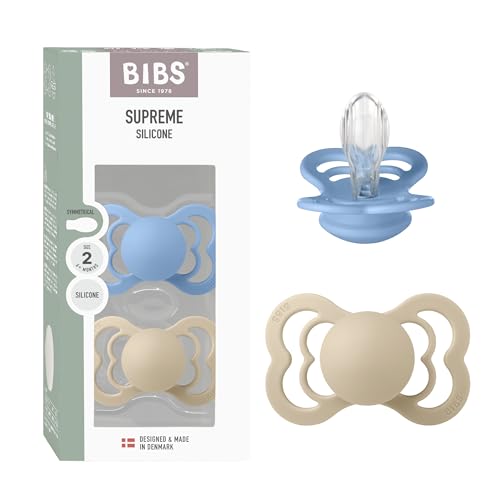 BIBS Supreme Schnuller, 6-18 Monate, 2er-Pack, Vanilla/Sky Blue – Ansicht 1