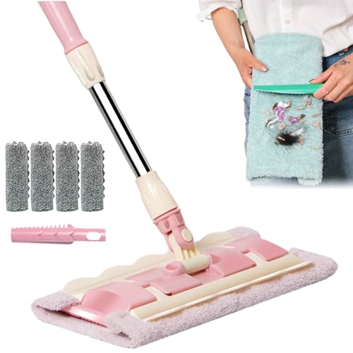 – Scopa a frange per cucina con 4 teste lavabili | Rotazione a 360° per pavimenti piastrellati, parquet, esterno, terrazza, manico telescopico