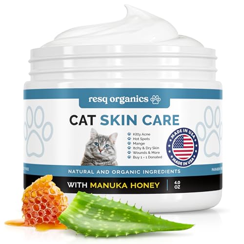 Cat Paw Balm Cat Cream 4 oz: Hot Spot Treatment for Cats Dermatitis, Mange Treatment, Cat Itchy Skin Relief for Dry Skin, Pet Wound Care, Natural Allergy Relief with Manuka Honey, Aloe Vera, Vitamin E