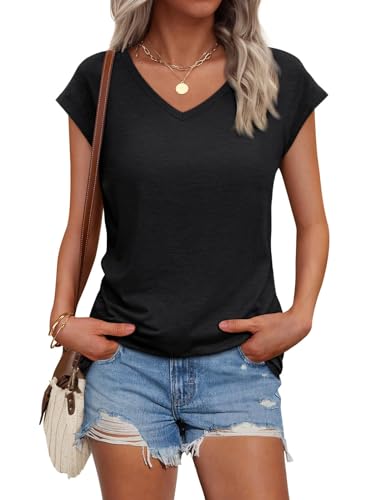 Cuptacc Tank Top Damen Sommer V-Ausschnitt Oberteile Damen Elegant Tops Cute Tshirt Basic Business Outfit Bluse Schwarz Mittel M 38-40