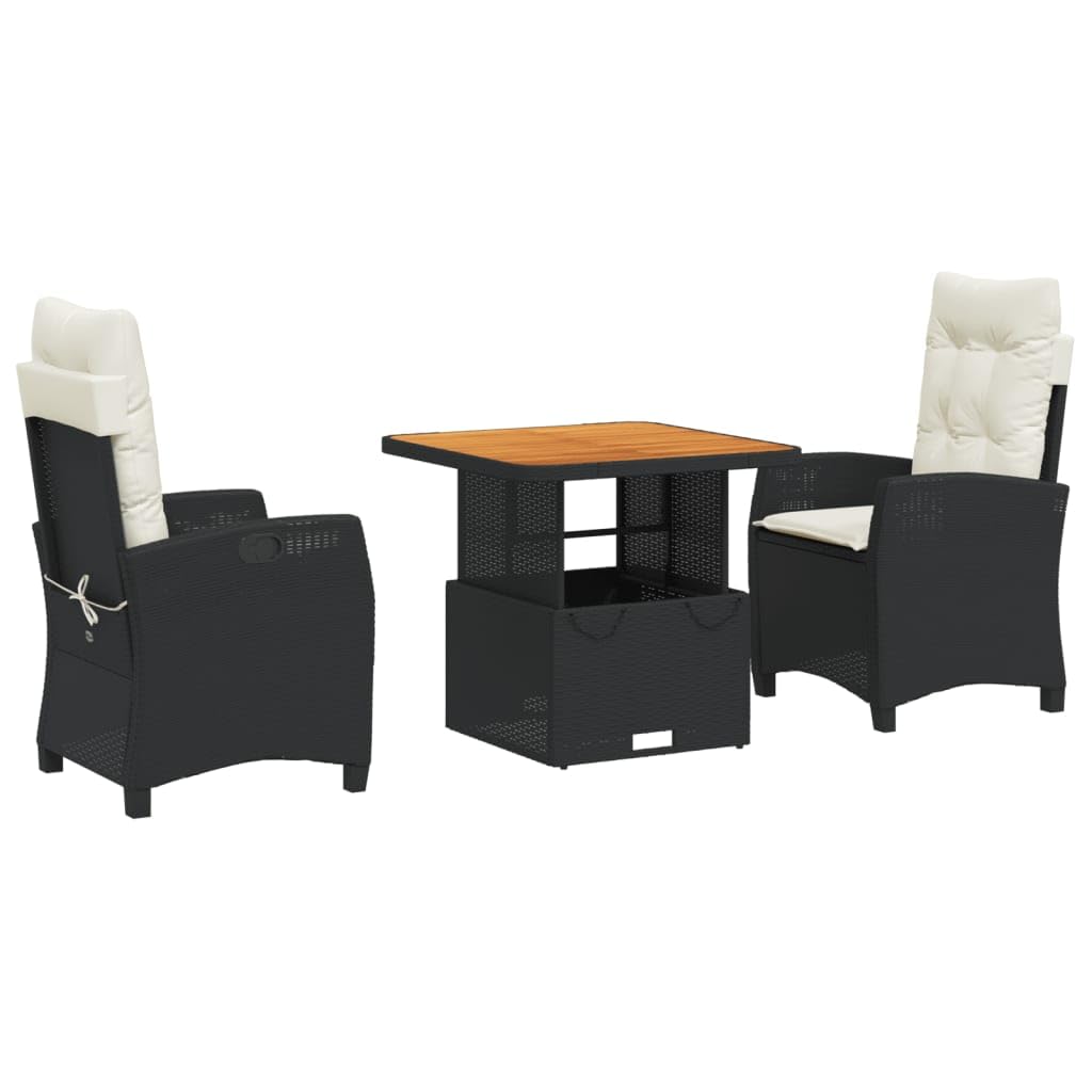 Ensemble jardin 3 pièces rotin noir table réglable