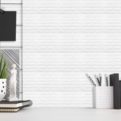Image of 20 Pieces 3D Wall Panels, White Brick Printable 3D Wallpaper Stick and Peel, Self-Adhesive Waterproof Foam Faux Brick Sconce for Bedroom, Bathroom, Kitchen, Fireplace (2.1 m Coating)