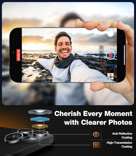 TORRAS 3-Year Ultimate Durability for iPhone 15 Pro Max/15 Pro Camera Lens Protector - 1:1 Invisible Fit & Ultra Clarity, Military-Grade 9H+ Aerospace Glass, Anti-Scratch, Easy Installation, Black Titanium