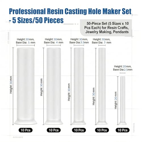 50PCS Silicone Resin Hole Makers: 5 Sizes 5/64"-5/16" (2-8mm) Non-drilled No Cracking Reusable DIY Craft Tools for Epoxy & UV Resin Jewelry, Earrings, Keychains, Christmas Ornaments, Pendants, Charms by EazziSwitch - Image 2